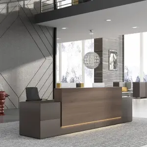 Reception Table for Office Luxury Modern Counter Made in MDF and LED Light 2 Drawers & Round Wire Manager