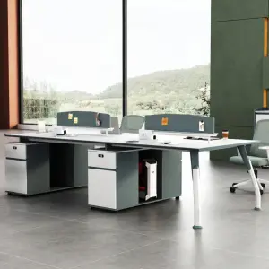 WS Modern Office Workstation Desk with Storage Pedestal, Privacy Partition Panel and Metal Legs for Corporate Office, Startup Workspace
