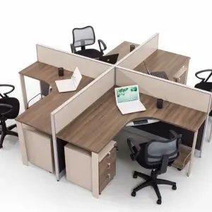 Modern 4-Seater Cubicle Workstation with Partition Panels & High Quality, Durable Work Desk