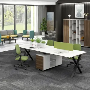 Modern Modular Office Workstation with Storage Cabinet & Pinboard– Sleek Collaborative Desk Design