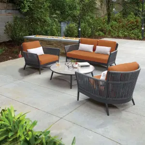 Outdoor Garden Balcony Sofa Set 2 Seater , 2 Single Seater 1 Center Table Set (Dark Grey) Braided and Rope