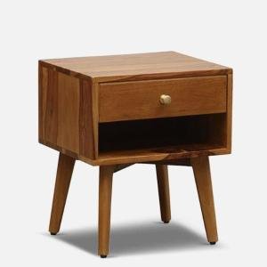 Sheesham Wood Bedside Table with Drawer & Shelf Storage for Home Living Room Solid Wood Multipurpose End Tables Night Stand Bedroom Furniture - (Teak Finish)