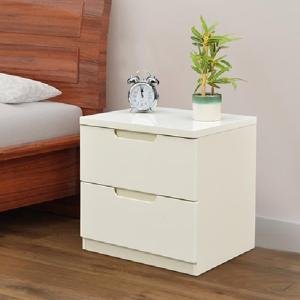 Sleek HDF with High Gloss Finish | Wooden Side Table with Double Drawer Storage for Bedside Essentials | Smooth Telescopic Channels | Designer Italian Collection