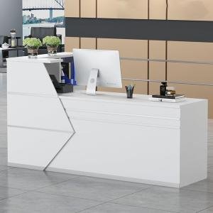 Reception Desk, Desk Reception with Lockable Drawer, L-Shaped Counter Table with Open Shelf, Front Counter for Salon Lobby Checkout Office(White,120cm)