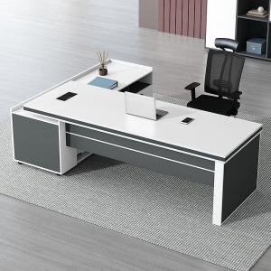 The Furniture Co Director & Executive L-Shape Office Table Luxury Desk Made in Particle Board with Side Unit Locking Drawer, Wire Manager, and CPU Storage