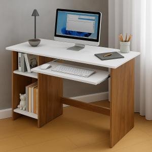Computer Desk with Keyboard Tray – Small Modern Writing & Laptop Table for Home Office, Bedroom, or Living Room – Simple & Sturdy Table