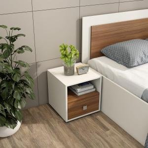 Dimora Engineered Wood Bedside Table | Frosty White Finish | Sturdy & Stylish | Open & Closed Storage | 15 kg Load Capacity