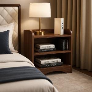 Modern Bedside Table Wooden Organizer Nightstand Stand Storage Self Home Decor Table with 3 Shelves,End Table Coffee Table for Bedroom/End Table for Living Room(Dark Brown)