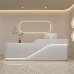 Modern Reception Desk - Reception Desk with Large Storage Space & LED Light | Double Countertop & Customizable Logo, Counter for Office Checkout, Lobby, Salon