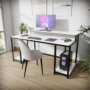 Computer Table in Engineering Wood for Home & Office, Simple Style Desk, Scratch Resistance Surface. (Large, White)