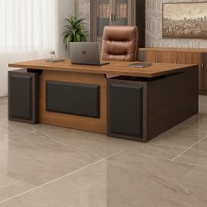 The Furniture Co Director L Shape Table Made in Particle Board and Metal SS Piller and Luxury Modern CEO Desks and MDF Modestery with Matte Finish & Computer Workstation- Classic Walnut