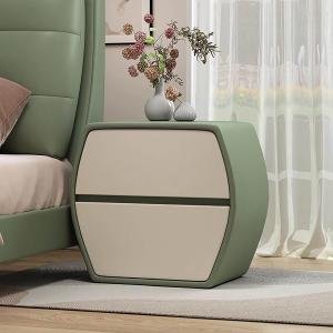 Bedside Cabinet Small Leather with Wooden Frame - Modern Creative Nightstand for Bedroom, Minimalist End Side Table in Living Room Furniture