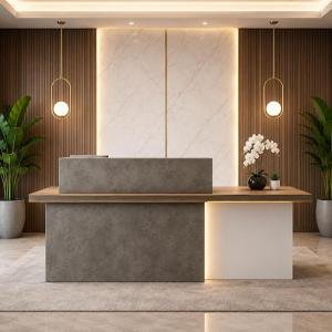 Modern Luxury Reception Desk for Office, Salon & Clinic | Contemporary Front Reception Counter Table with | Particle Board Reception Furniture