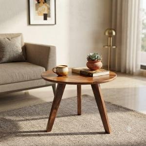 Center Table Coffee for Living Room Wooden Three Legs Round Centre Tables Teapoy,  Size 55 x 55 x 40 cm