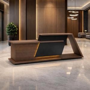 Modern Designer Reception Desk for Office, Salon & Clinic | Luxury Geometric Reception Counter Table with Accent | Particle Board Front Desk