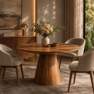 Round Wooden Dining Table | Solid Mango Wood Dining Table for restaurant