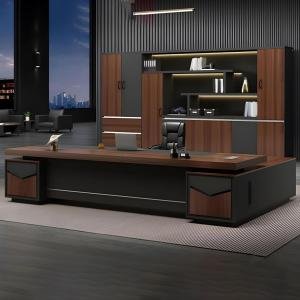Director & Executive L-Shape Luxury CEO Office Table Desks with Particle Board & Wire Manger,3 Drawer Openable Shutter - Brown 5-Year Warranty & Free Assembly-LDL-662
