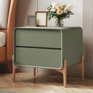 Modern Minimalist Solid Wood Nightstand with Storage Drawers Bedroom Cabinets Wooden Night Tables Olive Green Finish Stylish Bedroom Furniture