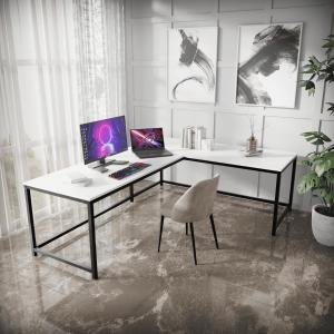 Marshal Study Table, L - Shape Office, Living Room, Gaming Table, Work from Home, Computer and Laptop Tables for Two Persons (Large, White)