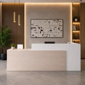 Modern Reception Desk for Office, School, Shop, Mall, Salon & Hotel, Contemporary Wooden Front Desk Counter with White Finish for Commercial Reception Areas