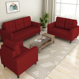 Wood Darcy 3+2+1 6 Seater Sofa Set (Red)