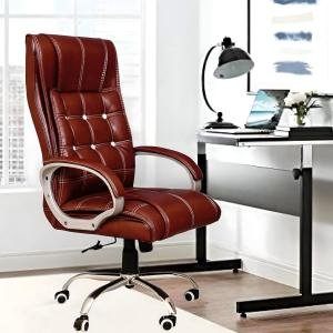 High Back Ergonomic Leatherette Revolving Office Boss Chair with heavy duty Chrome Stand and Tilting Locking Mechanism (Maroon)