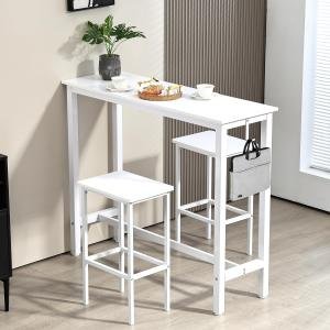 Pub Table High Top Bar Table Set, Rectangular, White