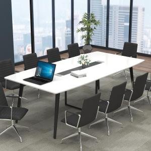 8FT Conference Table, 94.49" L x 47.24" W x 29.53" H Meeting Seminar Table with Grommet, Large Boat Shaped Computer Desk, Boardroom Desk for Office Meeting Conference Room, White