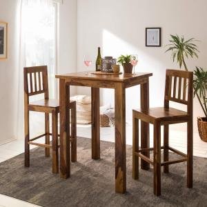 Solid Sheesham Wood Bar Table Set | 2 Seater High Bar Dining Table and Chair Set | Bar Furniture for Home Living Room, Teak Finish