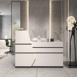 Reception Cabinet, Large Reception Desks, Basic Counter, Counter for Shops with 1 Drawer and 2 Shelves, Reception Furniture, Office Table, White