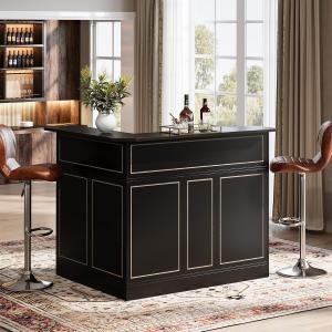 L-Shaped Bar Cabinet, 4-Tier Corner Bar Unit with Stemware Racks, Black