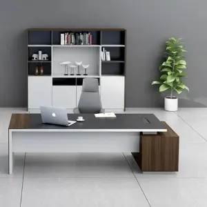 WS Engineered Wood L Shaped Modular Office Executive Table, With Storage