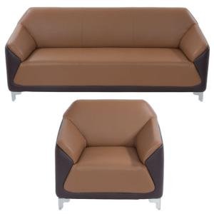 Seater Sofa With Wooden Frame, Chrome Plated Leg, Twin Colour Leatherette Tapestry