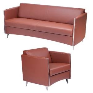 Sofa With Wooden Frame, Chrome Plated Leg, Leatherette Tapestry