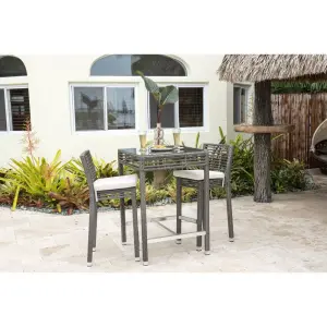 Outdoor Patio Bar Sets 2 Chairs and 1 Table (Grey)