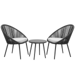 WS Outdoor Patio Seating Set 2 Chairs and 1 Table Set (Black) Braided & Rope