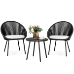 WS Outdoor Patio Seating Set 2 Chairs and 1 Table Set (Black) Braided & Rope