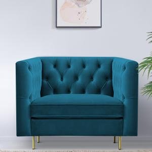 Home Lifestylez Caraven 1 Seater Velvet Sofa In Navy Blue Color