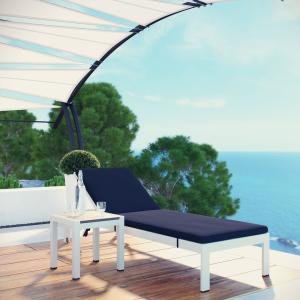 WS Outdoor Swimming Poolside Lounger With 1 Side Table (White)