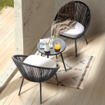 WS Outdoor Patio Seating Set 2 Chairs and 1 Table Set (Black) Braided & Rope