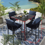 WS Outdoor Patio Bar Set 4 Chairs and 1 Table Set (Blue) Braided & Rope
