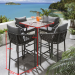 WS Outdoor Patio Bar Set 4 Chairs and 1 Table Set Braided & Rope