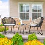 WS Outdoor Patio Seating Set 2 Chairs and 1 Table Set (Black) Braided & Rope