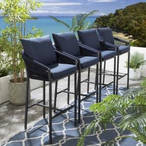 WS Outdoor Patio Bar Chair 4 Chairs For Balcony Braided & Rope