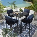 WS Outdoor Patio Bar Set 4 Chairs and 1 Table Set (Blue) Braided & Rope