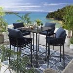 WS Outdoor Patio Bar Set 4 Chairs and 1 Table Set (Blue) Braided & Rope
