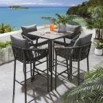 WS Outdoor Patio Bar Set 4 Chairs and 1 Table Set Braided & Rope