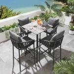 WS Outdoor Patio Bar Set 4 Chairs and 1 Table Set Braided & Rope