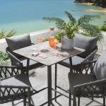 WS Outdoor Patio Bar Set 4 Chairs and 1 Table Set Braided & Rope