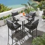 WS Outdoor Patio Bar Set 4 Chairs and 1 Table Set Braided & Rope